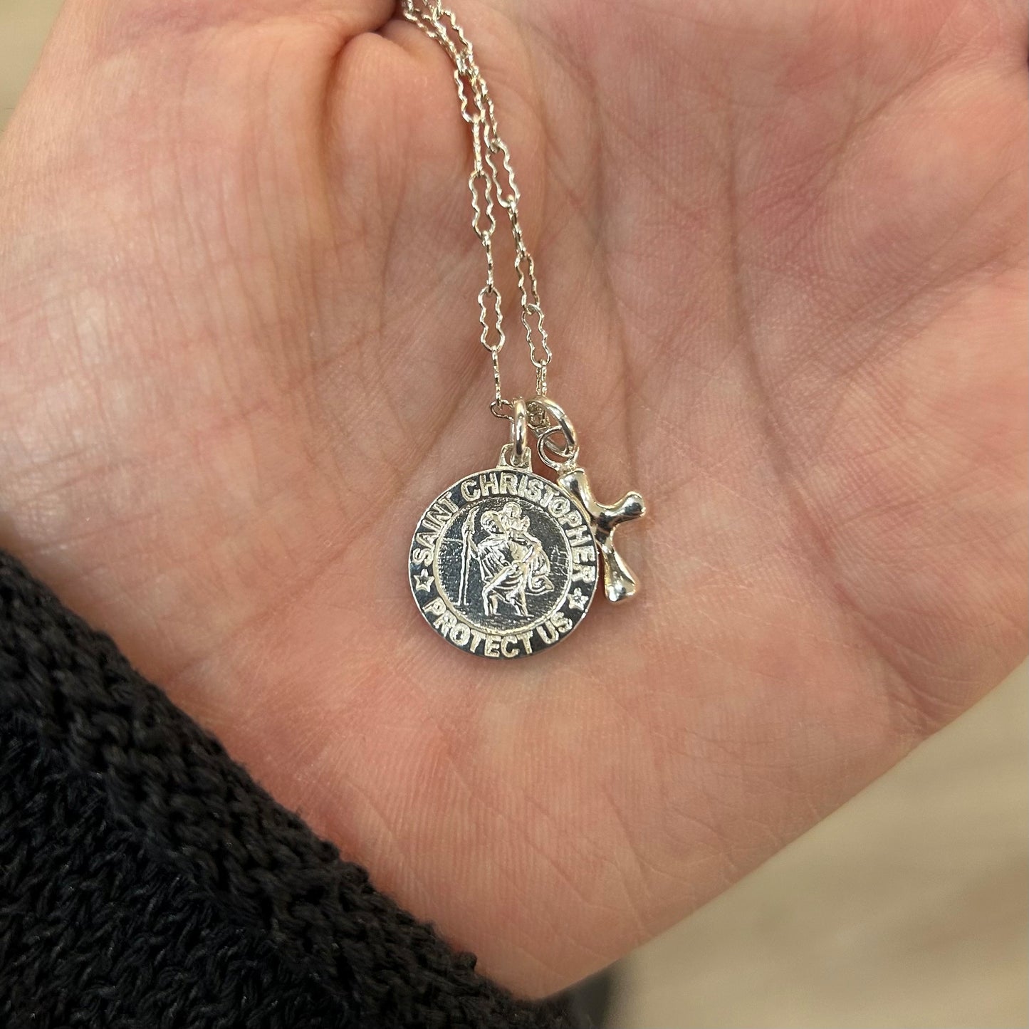 SAINT CHRISTOPHER & CROSS NECKLACE