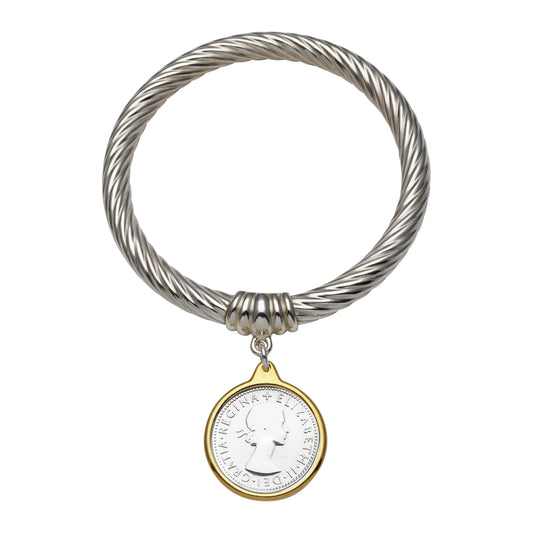 VT TWO-TONE SHILLING COIN TWIST BANGLE