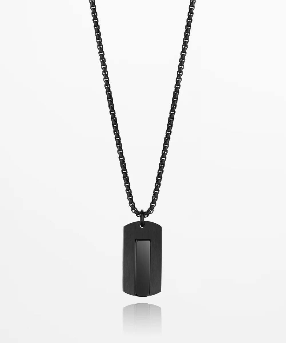 PIG & HEN DOG TAG BLACK AGATE NECKLACE
