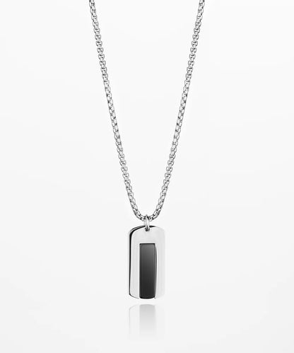 PIG & HEN DOG TAG BLACK AGATE NECKLACE