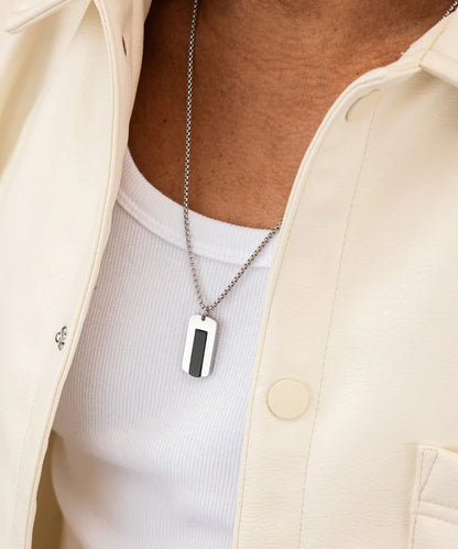 PIG & HEN DOG TAG BLACK AGATE NECKLACE