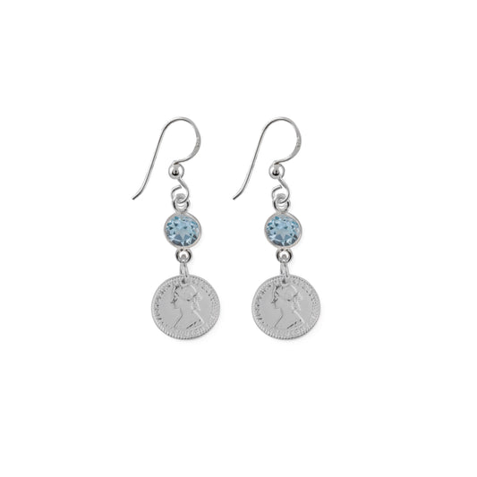 VT BLUE TOPAZ & COIN EARRINGS