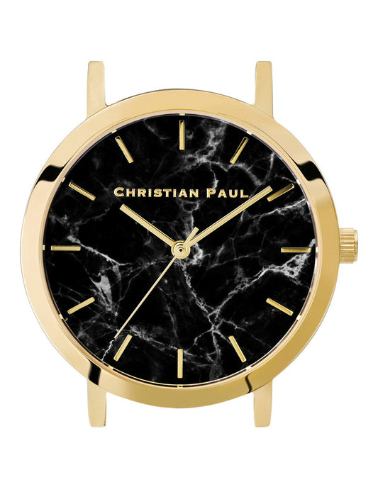 CHRISTIAN PAUL 35MM BLACK MARBLE DIAL & GOLD CASE - MAR-BLK-GLD-35MM