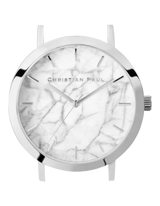 CHRISTIAN PAUL 35MM WHITE MARBLE DIAL & SILVER CASE - MAR-WHI-SIL-35MM