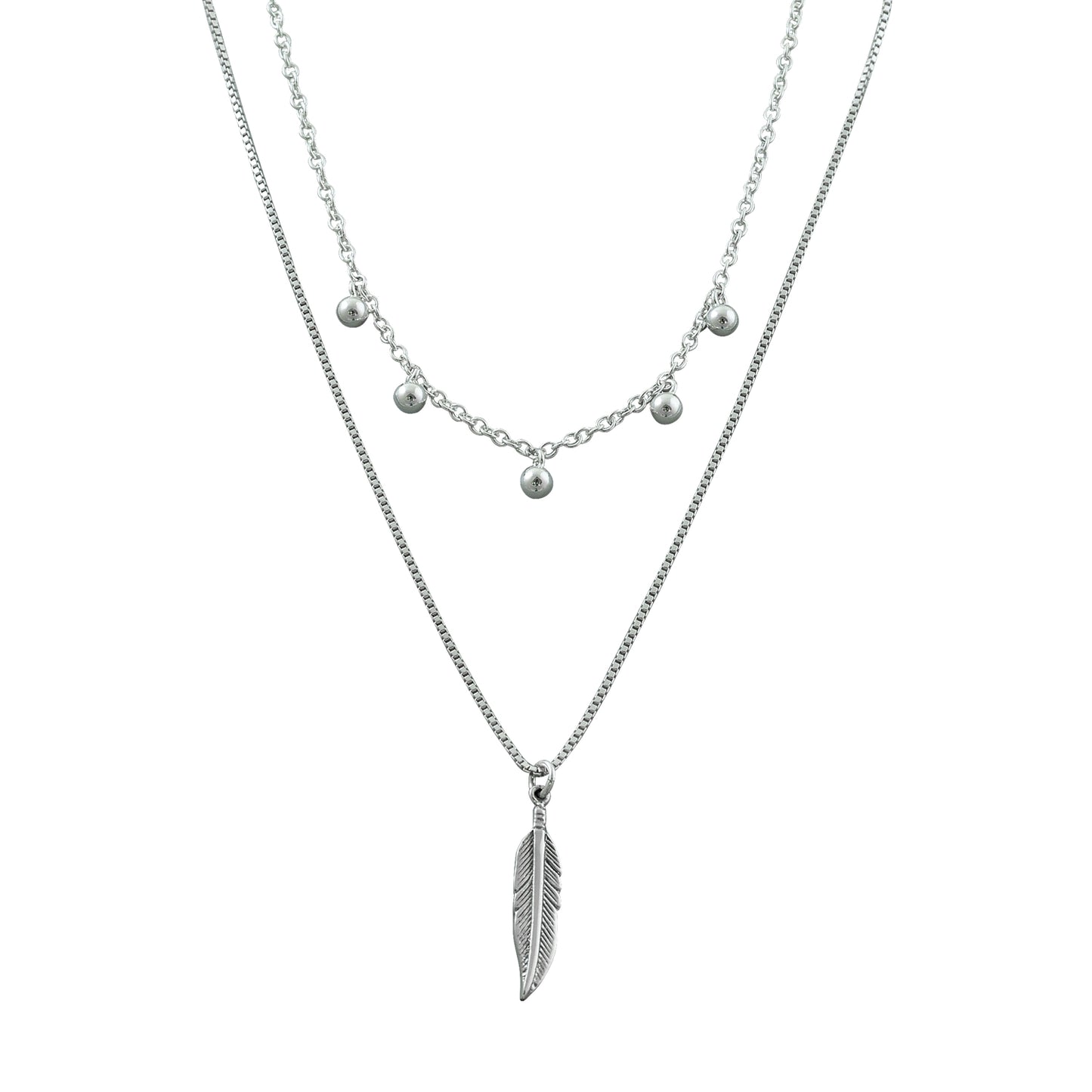 VT LAYERED BALL & FEATHER NECKLACE